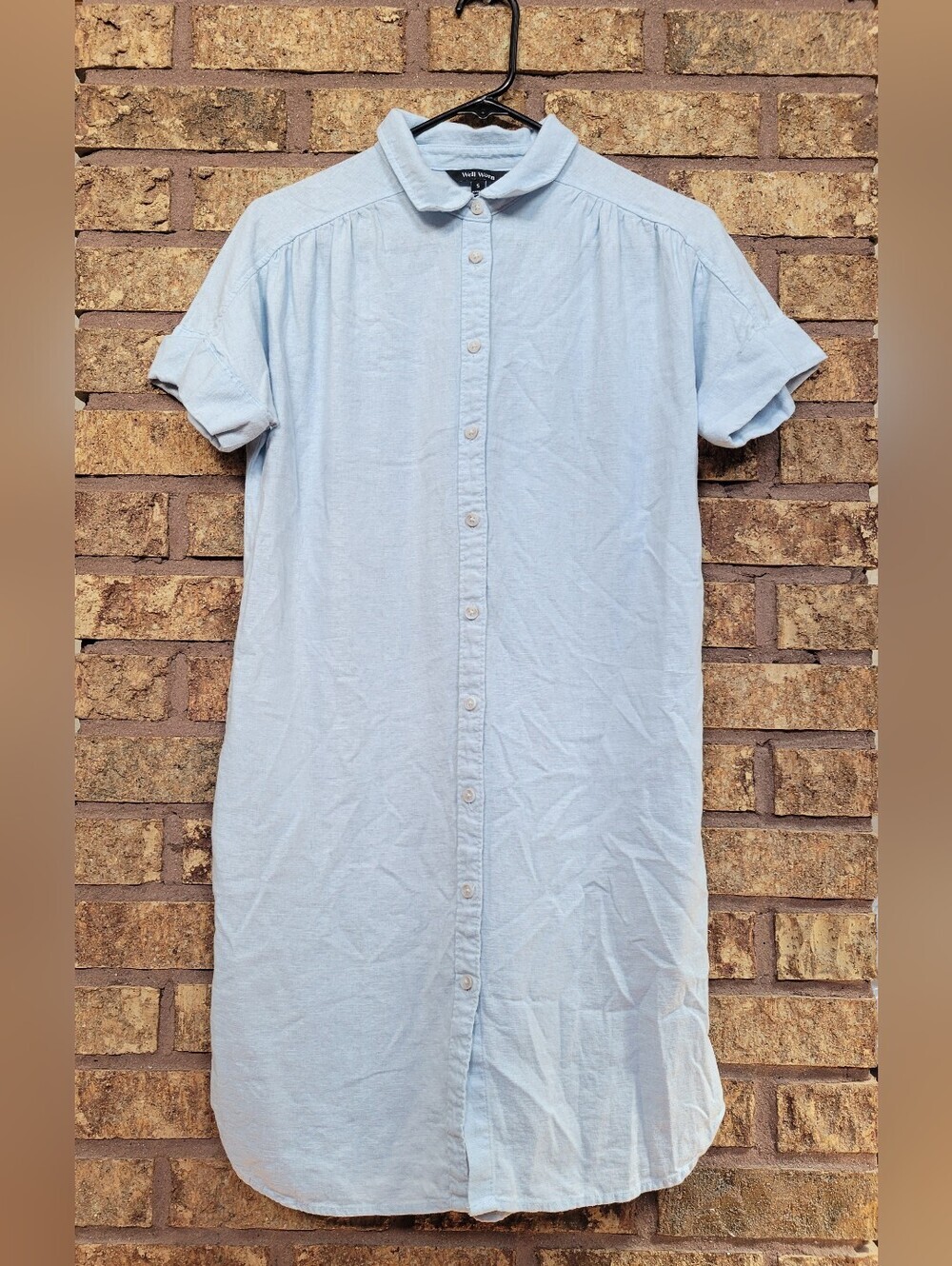 Well Worn Linen Viscose Button Shirt Dress Light Blue Size Small Summer Casual